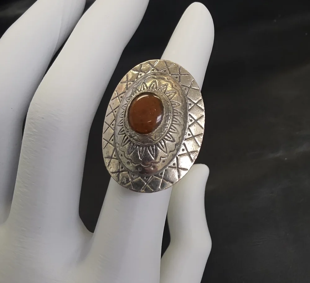 Oval Silver-Tone Statement Ring with Faux Stone - Women's Jewelry